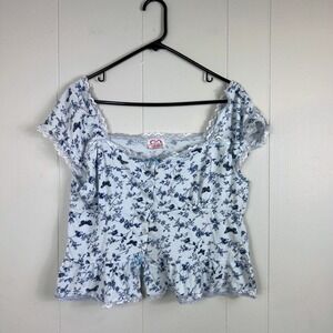 Solie Intimates Floral‎ Butterfly Lace Trim Square Neck Crop Top 1X Plus Size